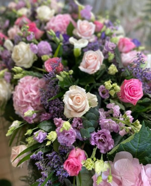 Elegant pink and purple floral tribute - Marshalls Funeral Flowers